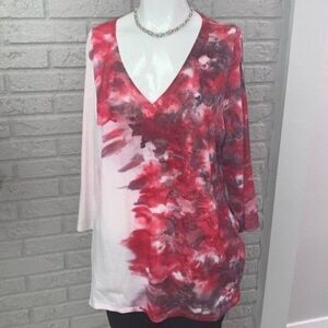 One World Women Tie Dye V-Neck Live and Let Live Long Sleeve Tunic Top Size L